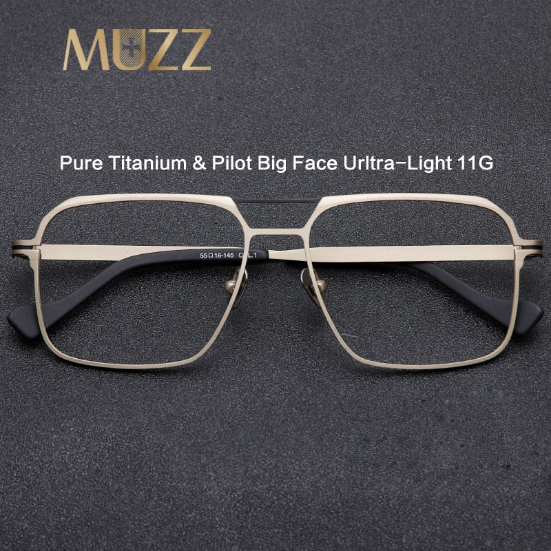 Muzz Unisex Full Rim Big Square Double Bridge  Titanium Eyeglasses 7777 Full Rim Muzz