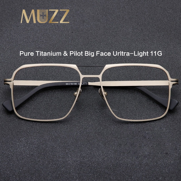 Muzz Unisex Full Rim Big Square Double Bridge  Titanium Eyeglasses 7777 Full Rim Muzz