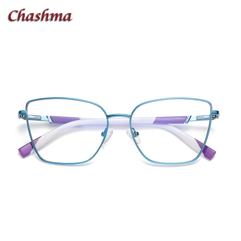 Chashma Ochki Unisex Full Rim Square Cat Eye Tr 90 Stainless Steel Eyeglasses 3016 Full Rim Chashma Ochki C4 Blue White  