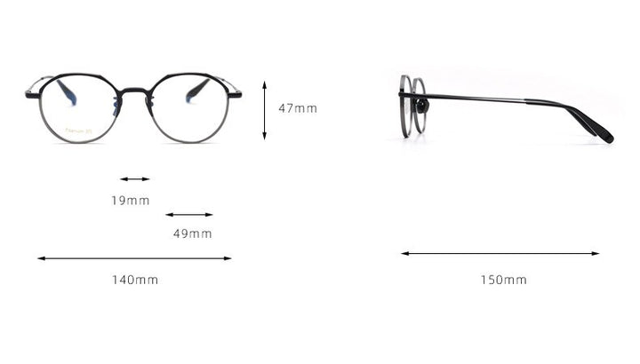 CCspace Unisex Full Rim Round Titanium Eyeglasses 55458 Full Rim CCspace