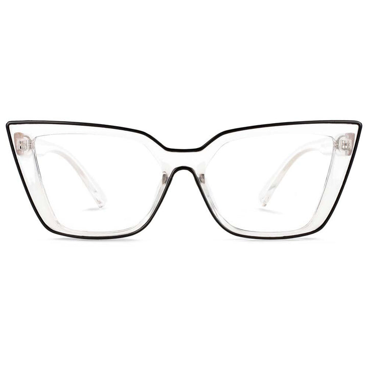 CCspace Women's Full Rim Square Flat Top Cat Eye Acetate Alloy Eyeglasses 55338 Full Rim CCspace China Blackc3
