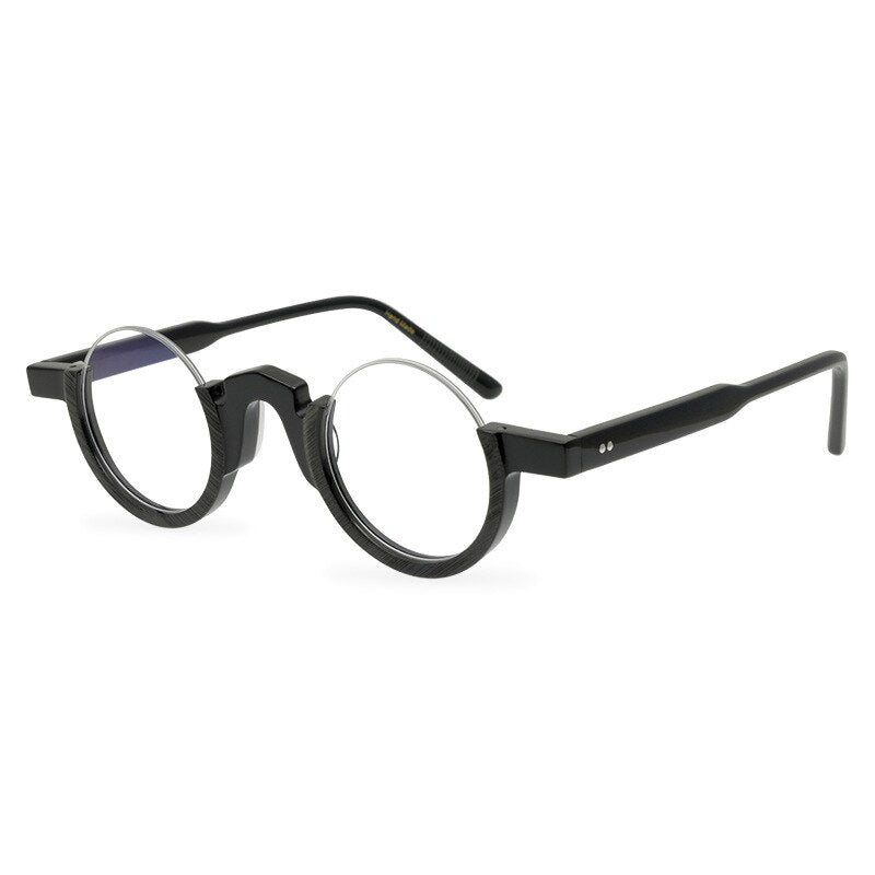 CCspace Unisex Semi Rim Round Acetate Eyeglasses 55258 Semi Rim CCspace Black China
