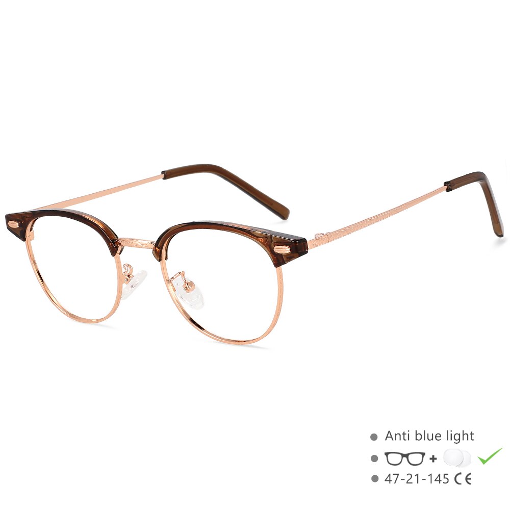 CCspace Unisex Full Rim Round Square Alloy Eyeglasses 55866 Full Rim CCspace China Tea
