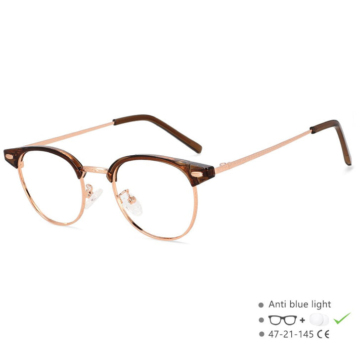 CCspace Unisex Full Rim Round Square Alloy Eyeglasses 55866 Full Rim CCspace China Tea