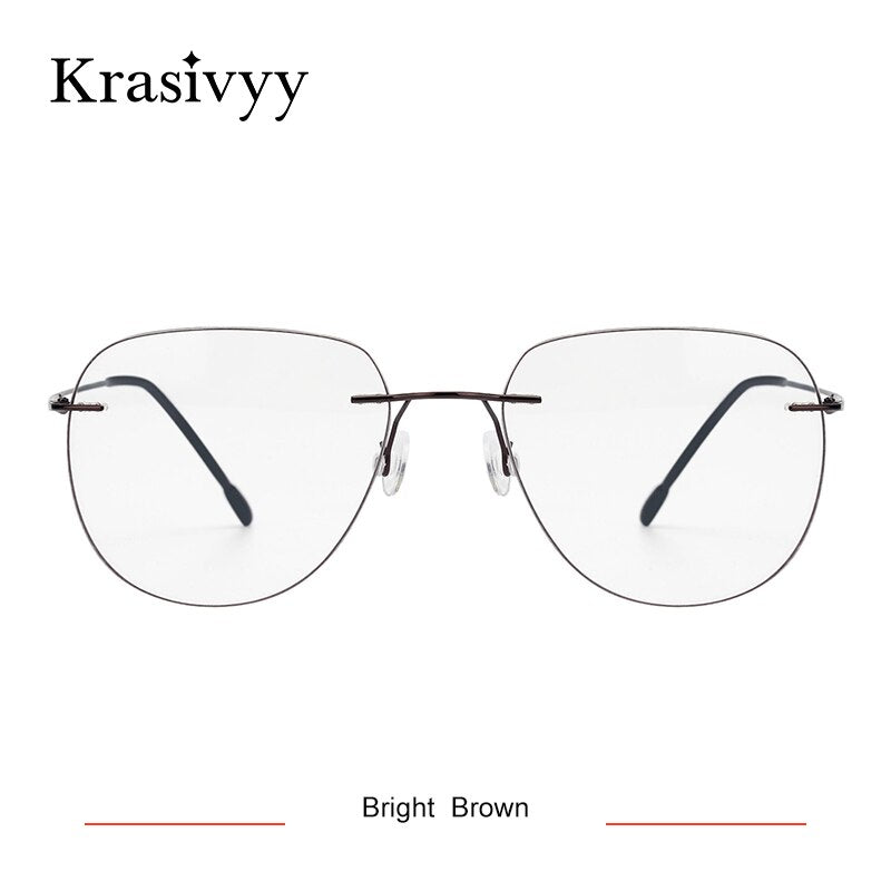 Krasivyy Unisex Rimless Round Flat Top Titanium Eyeglasses Ls05 Rimless Krasivyy Bright Brown China 