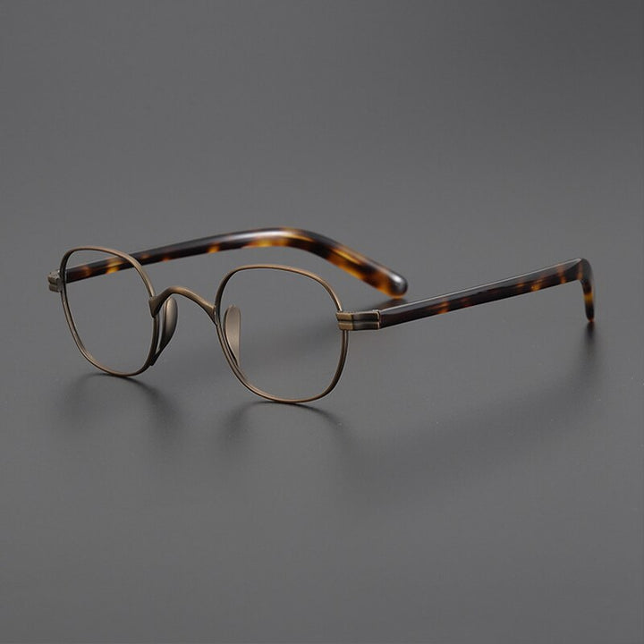 Gatenac Unisex Full Rim Small Square Acetate Titanium Eyeglasses Gxyj1014 Full Rim Gatenac Bronze