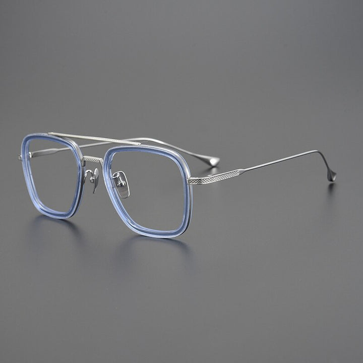 Gatenac Unisex Full Rim Square Double Bridge Acetate Titanium Eyeglasses Gxyj937 Full Rim Gatenac Blue