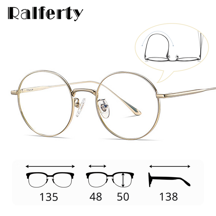 Ralferty Unisex Full Rim Oversized Round Titanium Eyeglasses Full Rim Ralferty