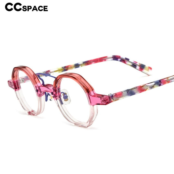 CCspace Unisex Full Rim Irregular Round Double Bridge Acetate Eyeglasses 54699 Full Rim CCspace