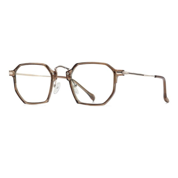 CCspace Unisex Full Rim Polygon Square Tr 90 Titanium Eyeglasses 55031 Full Rim CCspace TeaGold China
