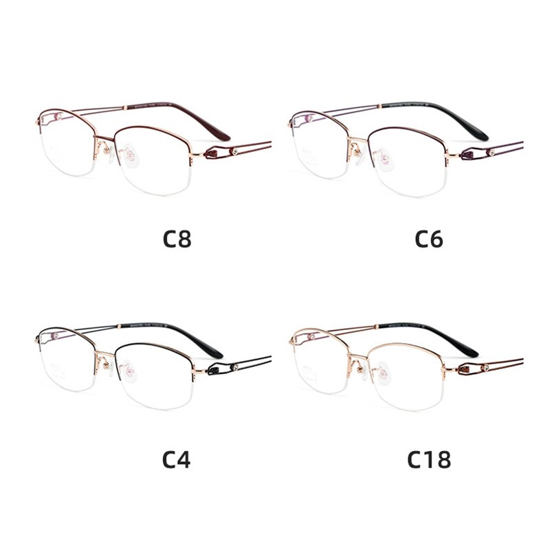 Hotony Women's Semi Rim Square Titanium Eyeglasses Bv6003 Semi Rim Hotony