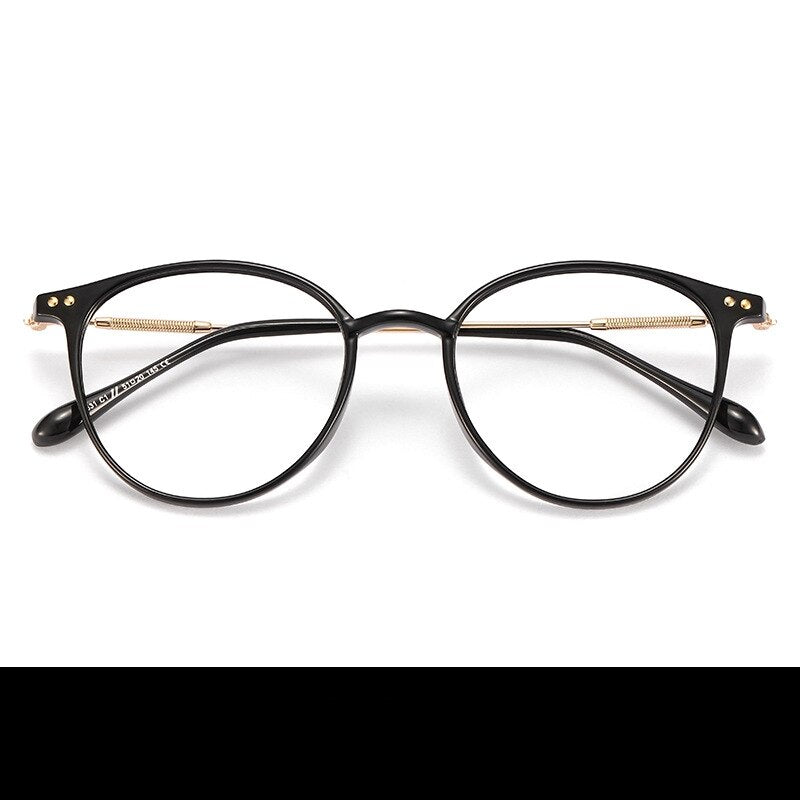 Yimaruili Unisex Full Rim Round Tr 90 Alloy Eyeglasses 90045 Full Rim Yimaruili Eyeglasses Black Gold