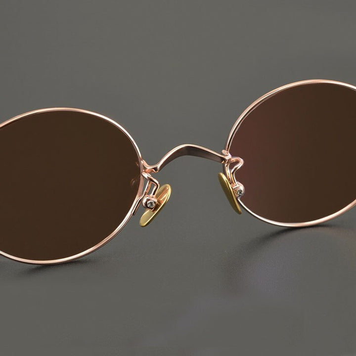 Yujo Men's Full Rim Round Titanium Polarized Sunglasses Sunglasses Yujo