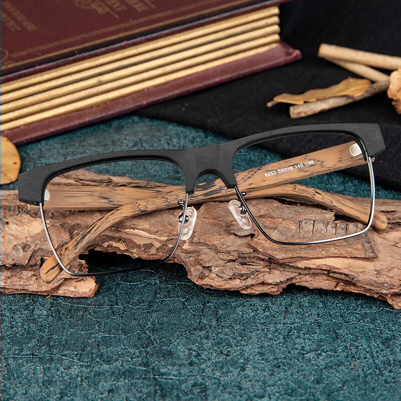 Hdcrafter Men's Full Rim Large Square Wood Eyeglasses 6252 Full Rim Hdcrafter Eyeglasses