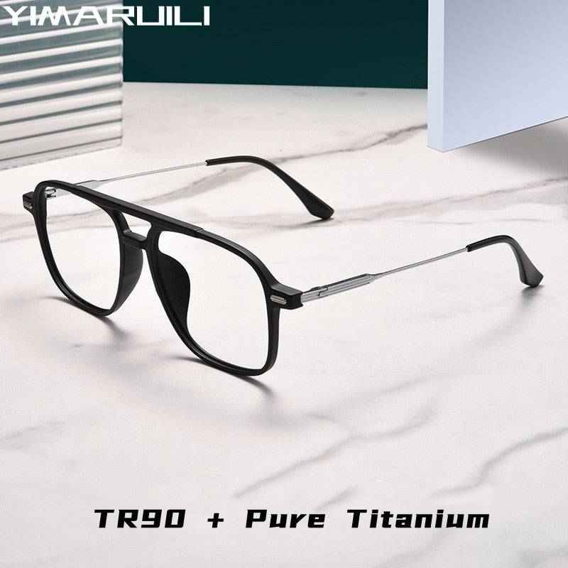 Yimaruili Unisex Full Rim Square Double Bridge Tr 90 Titanium Eyeglasses 98008f Full Rim Yimaruili Eyeglasses