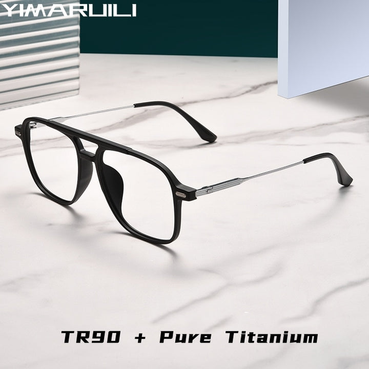 Yimaruili Unisex Full Rim Square Double Bridge Tr 90 Titanium Eyeglasses 98008f Full Rim Yimaruili Eyeglasses
