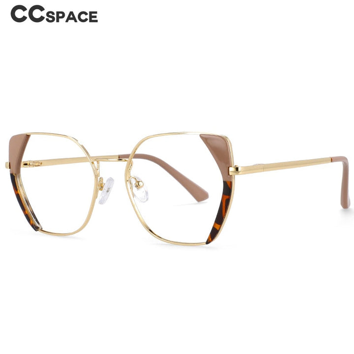 CCspace Women's Full Rim Polygonal Cat Eye Alloy Acetate Frame Eyeglasses 54175 Full Rim CCspace