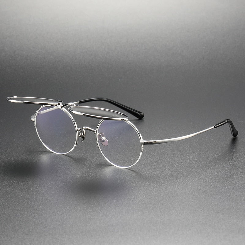 Muzz Unisex Semi Rim Round Titanium Eyeglasses Flip Up Polarized Sunglasses 54 Semi Rim Muzz Silver