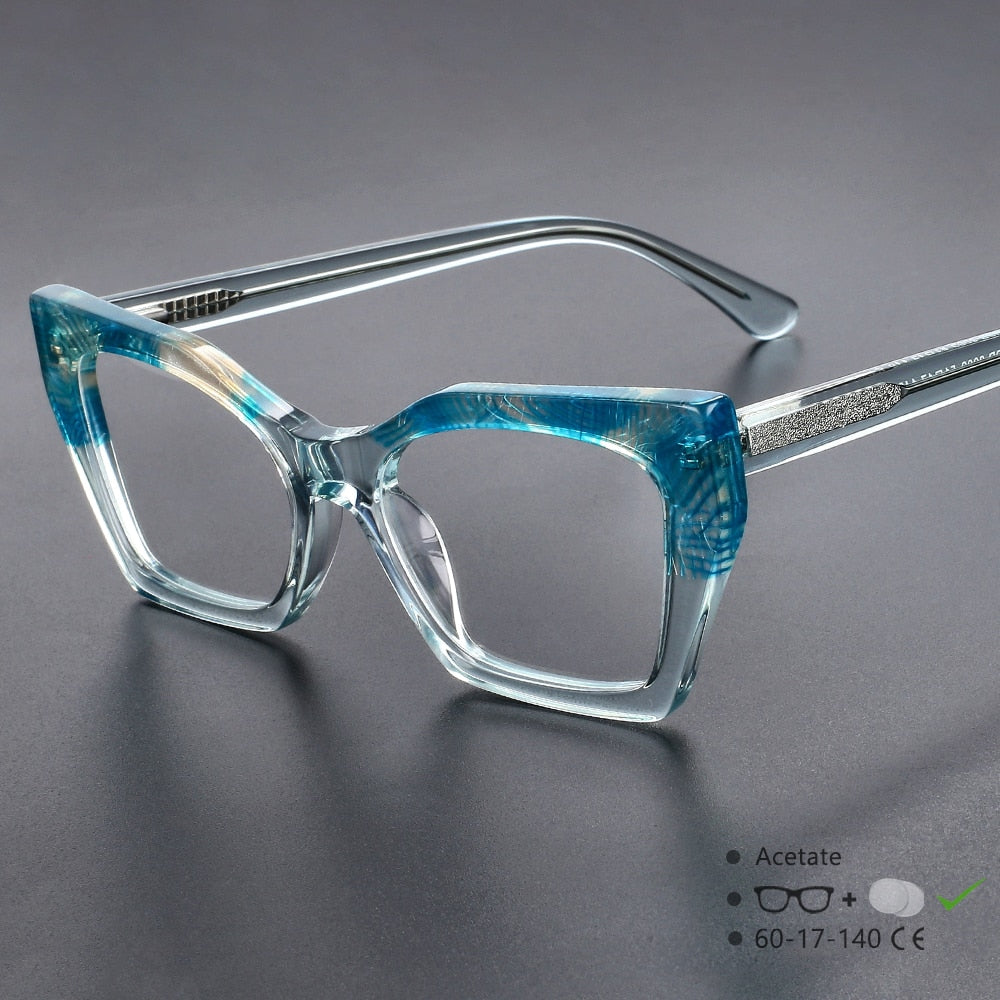 CCspace Unisex Full Rim Big Square Cat Eye Acetate Eyeglasses 55366 Full Rim CCspace Blue China