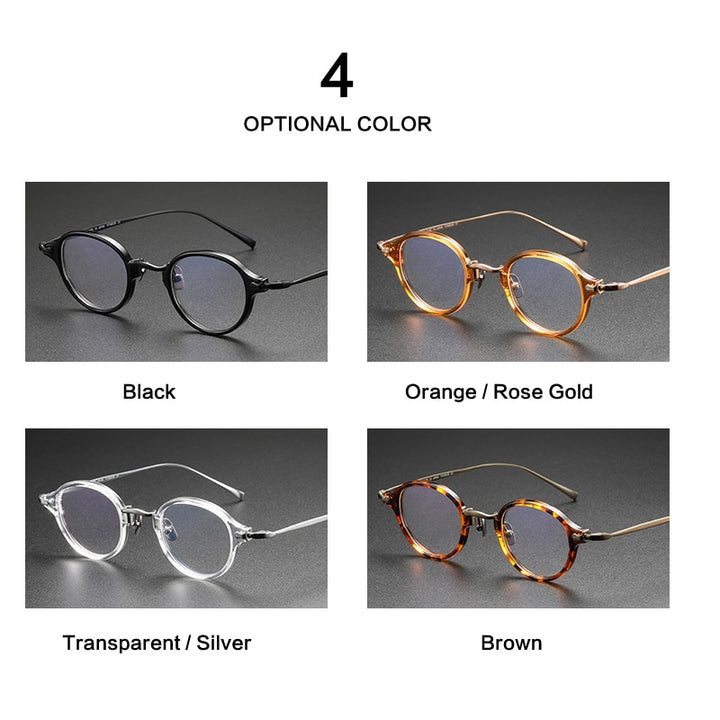Muzz Men's Full Rim Small Round Acetate Titanium Eyeglasses 180 Full Rim Muzz
