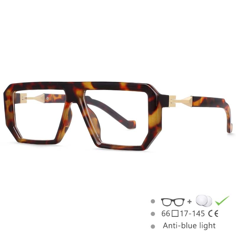 CCspace Unisex Full Rim Irregular Rectangle Tr 90 Eyeglasses 54630 Full Rim CCspace China Leopard