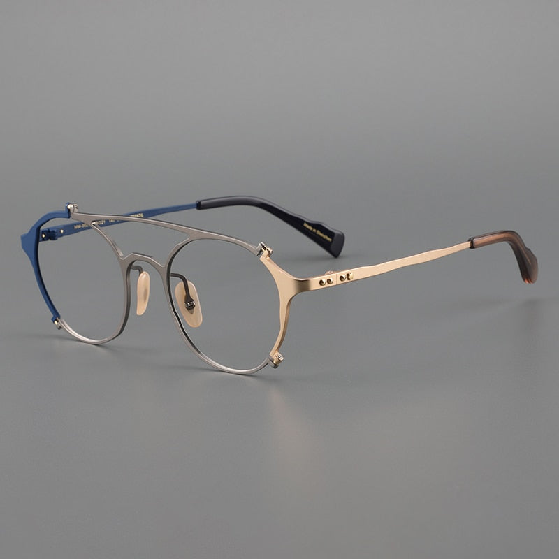 Muzz Unisex Full Rim Oval Double Bridge Titanium Eyeglasses 0027 Full Rim Muzz BLUE GRAY
