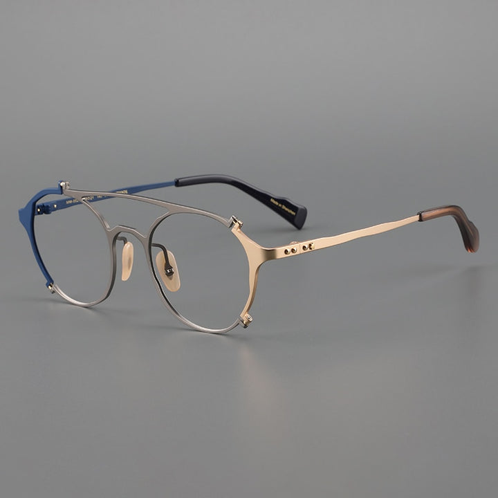 Muzz Unisex Full Rim Oval Double Bridge Titanium Eyeglasses 0027 Full Rim Muzz BLUE GRAY