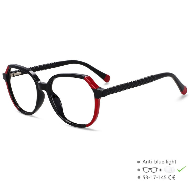 CCspace Unisex Full Rim Polygonal Tr 90 Titanium Eyeglasses 55708 Full Rim CCspace China BlackRed