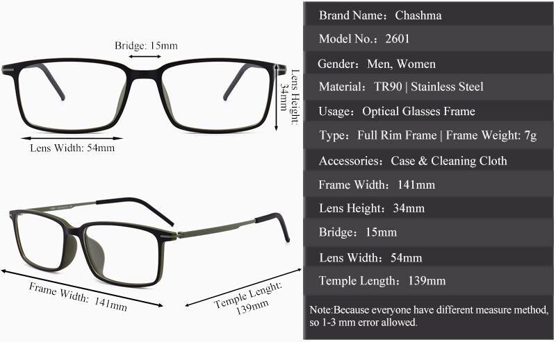 Chashma Ochki Unisex Full Rim Square Ultem Tr 90 Stainless Steel Eyeglasses 2601 Full Rim Chashma Ochki