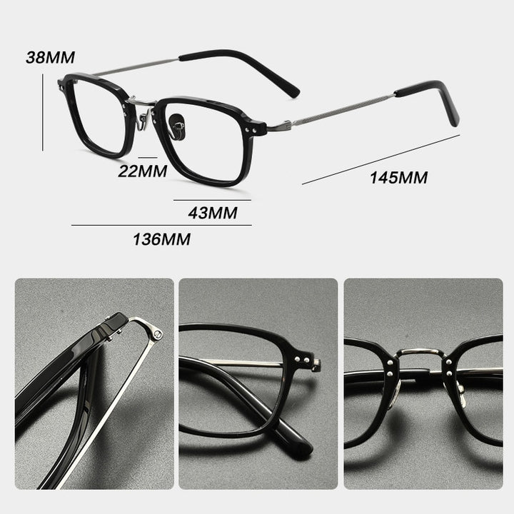 Gatenac Unisex Full Rim Square Titanium Acetate Eyeglasses Gxyj859 Full Rim Gatenac