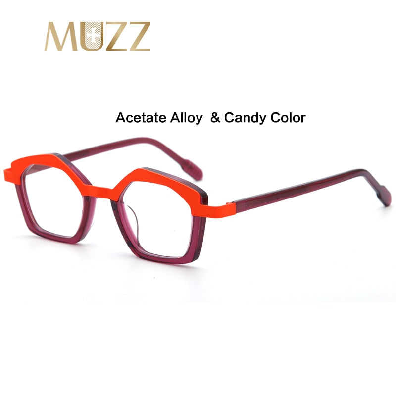Muzz Unisex Full Rim Polygon Square Acetate Alloy Eyeglasses 1175 Full Rim Muzz