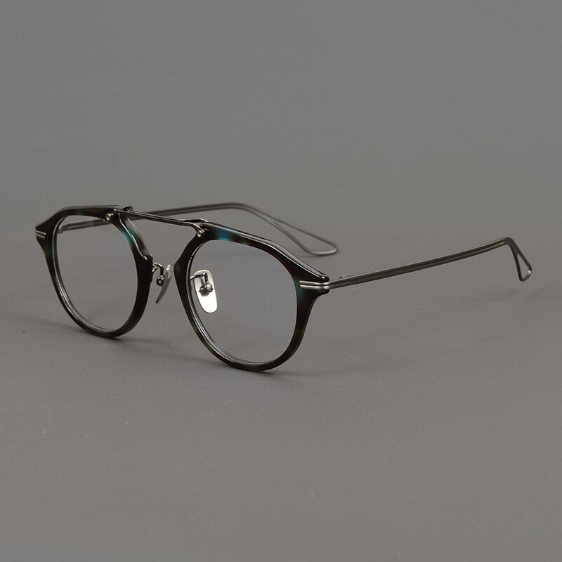 Gatenac Unisex Full Rim Irregular Round Titanium Acetate Double Bridge Eyeglasses Gxyj874 Full Rim Gatenac Green