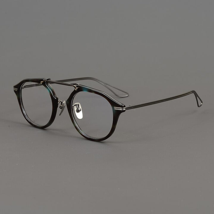 Gatenac Unisex Full Rim Irregular Round Titanium Acetate Double Bridge Eyeglasses Gxyj874 Full Rim Gatenac Green