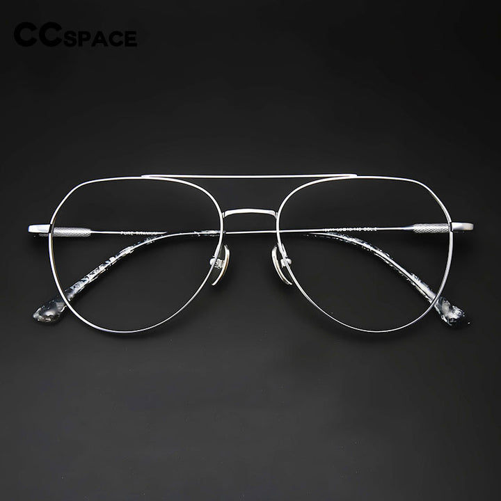 CCspace Unisex Full Rim Oval Double Bridge Big Titanium Eyeglasses 55642 Full Rim CCspace