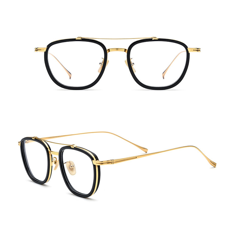 Gatenac Unisex Full Rim Square Titanium Acetate Double Bridge Frame Eyeglasses Gxyj809 Full Rim Gatenac