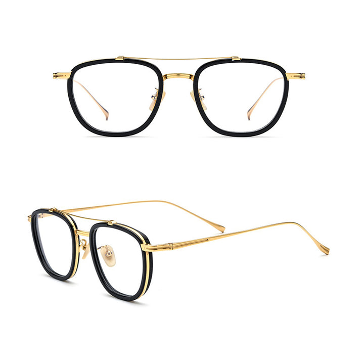 Gatenac Unisex Full Rim Square Titanium Acetate Double Bridge Frame Eyeglasses Gxyj809 Full Rim Gatenac