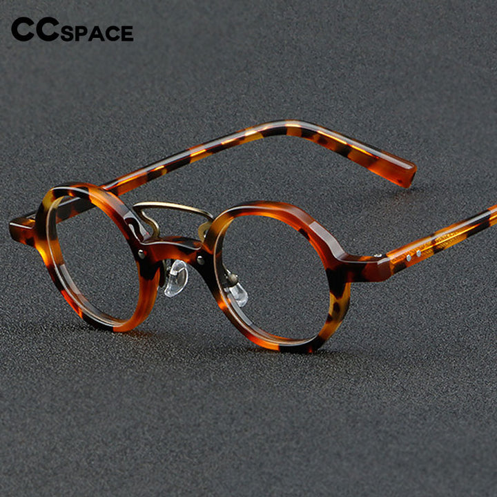 CCspace Unisex Full Rim Round Double Bridge Acetate Eyeglasses 55726 Full Rim CCspace