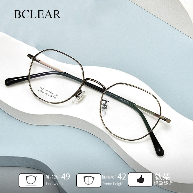 Bclear Unisex Full Rim Polygon Titanium Eyeglasses Lb5361 Full Rim Bclear