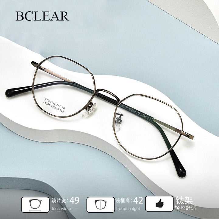 Bclear Unisex Full Rim Polygon Titanium Eyeglasses Lb5361 Full Rim Bclear