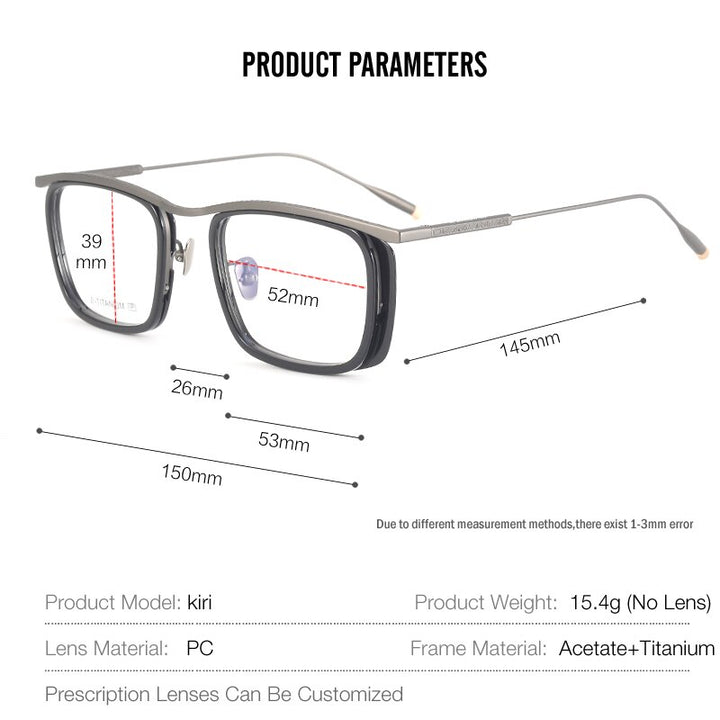 Muzz Unisex Full Rim Square Acetate Titanium Eyeglasses R1ki Full Rim Muzz