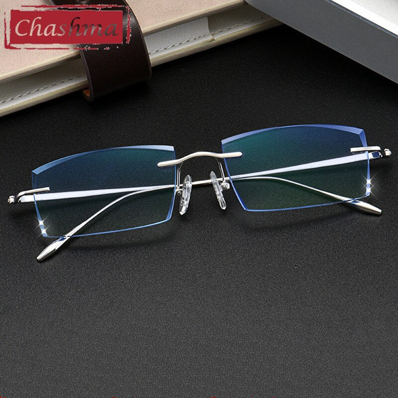 Chashma Ottica Men's Rimless Square Titanium Eyeglasses Tinted Lenses 9083 Rimless Chashma Ottica   