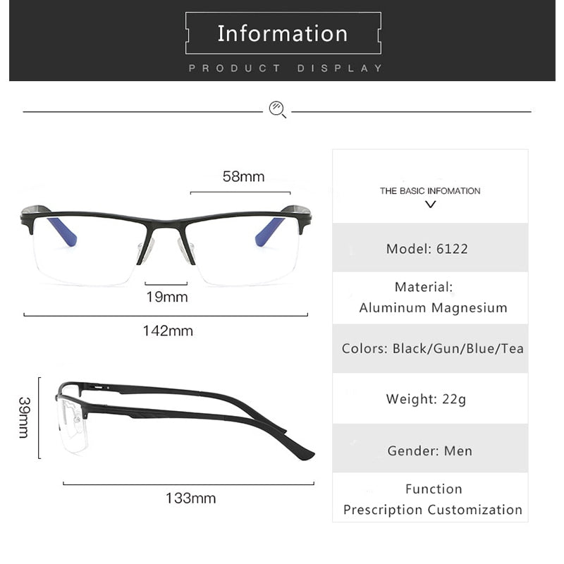 Hdcrafter Men's Semi Rim Rectangle Tr 90 Alloy Eyeglasses Kl6122 Semi Rim Hdcrafter Eyeglasses
