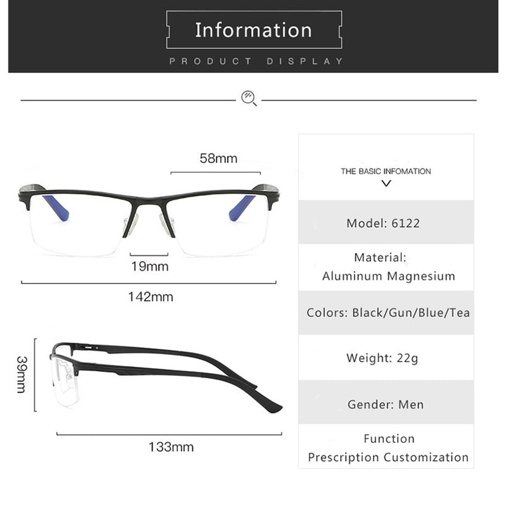 Hdcrafter Men's Semi Rim Rectangle Tr 90 Alloy Eyeglasses Kl6122 Semi Rim Hdcrafter Eyeglasses