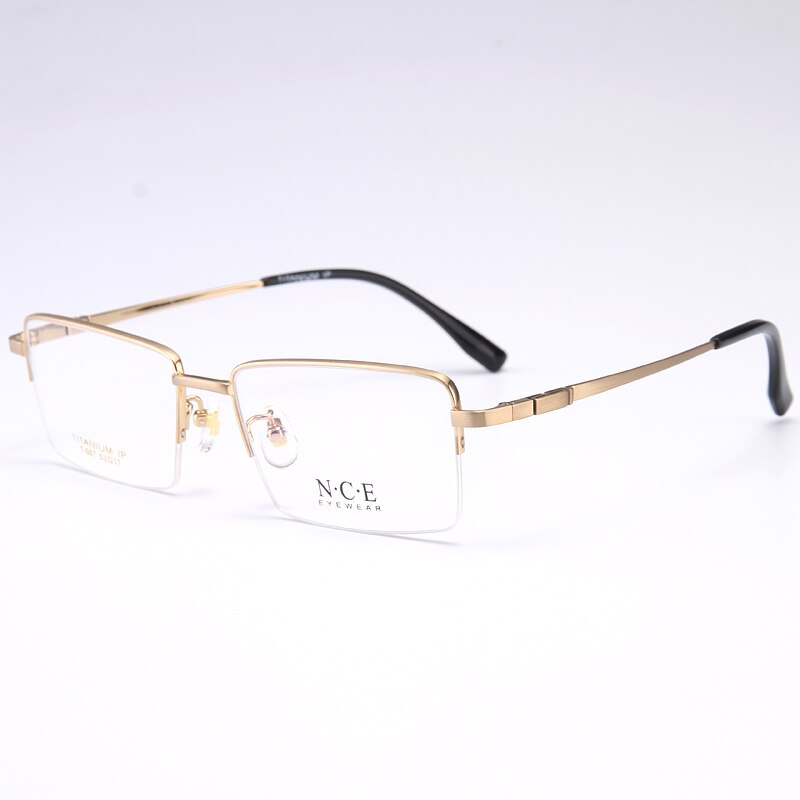 Bclear Men's Semi Rim Rectangle Titanium Frame Eyeglasses My007 Semi Rim Bclear Gold