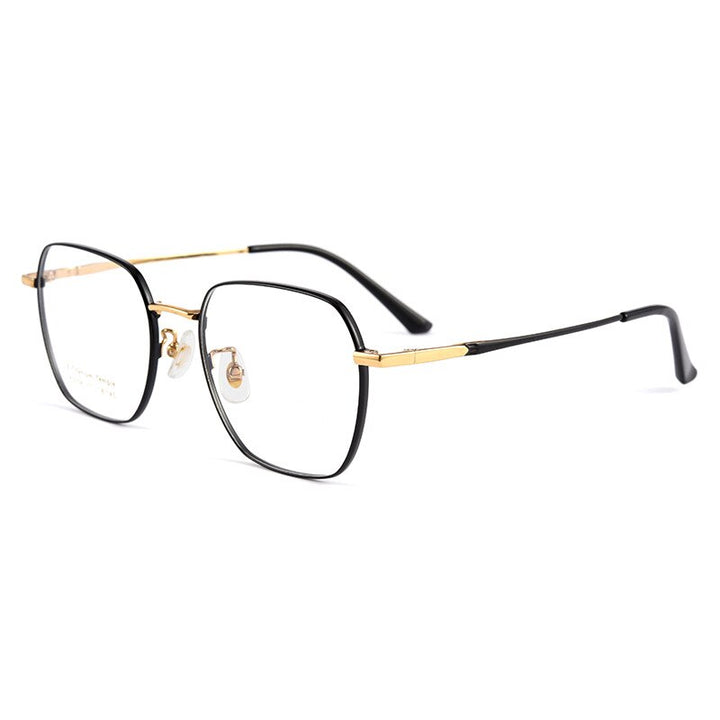 Handoer Men's Full Rim Irregular Square Titanium Eyeglasses K5058bsf Full Rim Handoer black and gold  