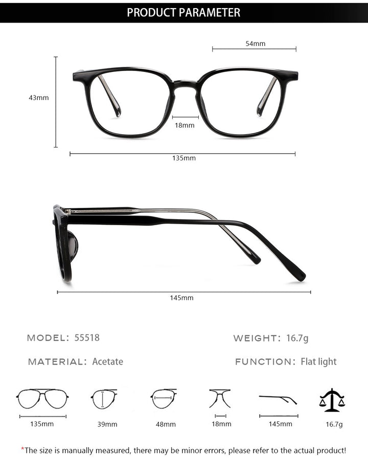 CCspace Unisex Full Rim Square Tr 90 Acetate Eyeglasses 55518 Full Rim CCspace