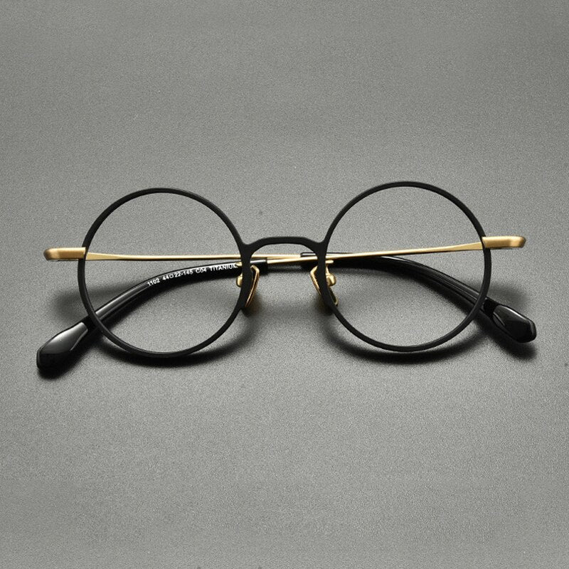 Gatenac Unisex Full Rim Round Titanium Eyeglasses Gxyj847 Full Rim Gatenac Black Gold