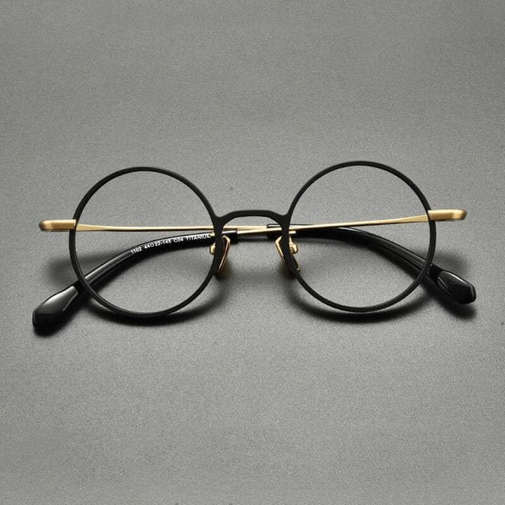 Gatenac Unisex Full Rim Round Titanium Eyeglasses Gxyj847 Full Rim Gatenac Black Gold