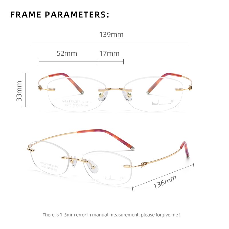 Reven Jate Unisex Rimless Rectangle Titanium Alloy Eyeglasses 8587 Rimless Reven Jate