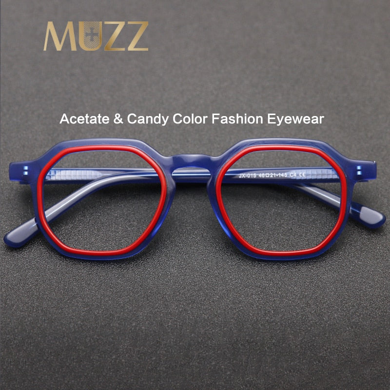 Muzz Unisex Full Rim Flat Top Round Acetate Eyeglasses 015 Full Rim Muzz